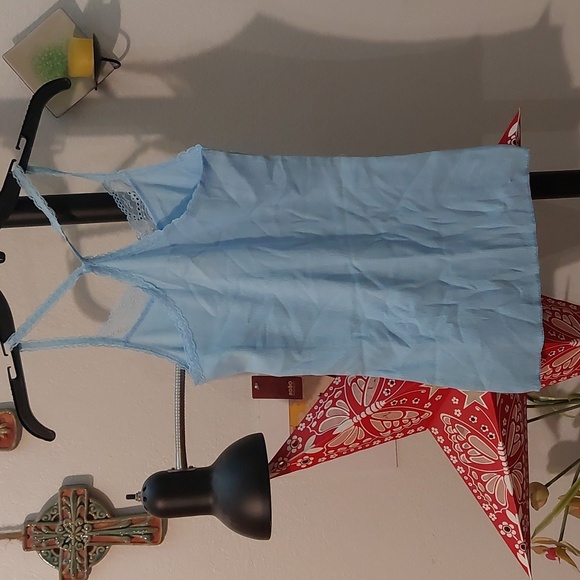 Light Blue Racerback Lace Ribbed Tank Top - Picture 2 of 5